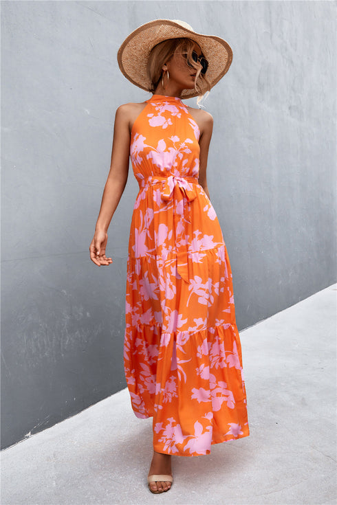 printed-sleeveless-tie-waist-maxi-dress Sophia's Trends - Sophia's Style-Gum Leaf-S